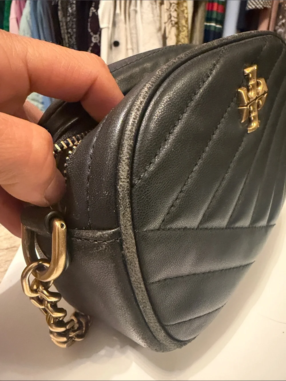 Tory Burch Kira Black Quilted Camera Bag with Gold Logo